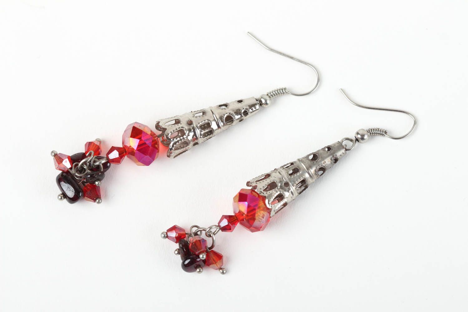 Stylish handmade beaded earrings metal earrings with natural stones small gifts photo 2