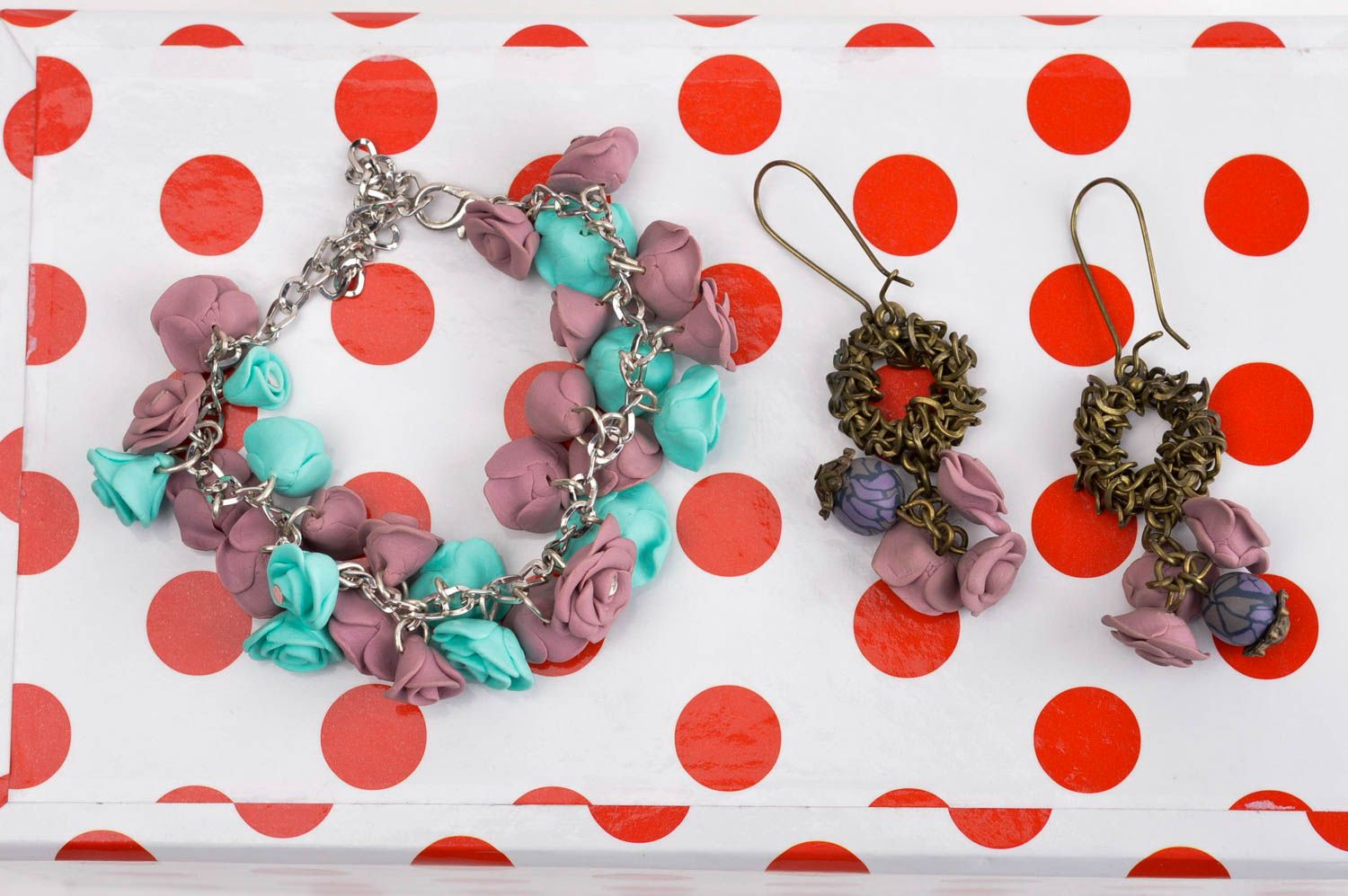 Schmuck Set Handmade Ohrringe Mode Accessoires Armband Damen mit Blumen modisch foto 1