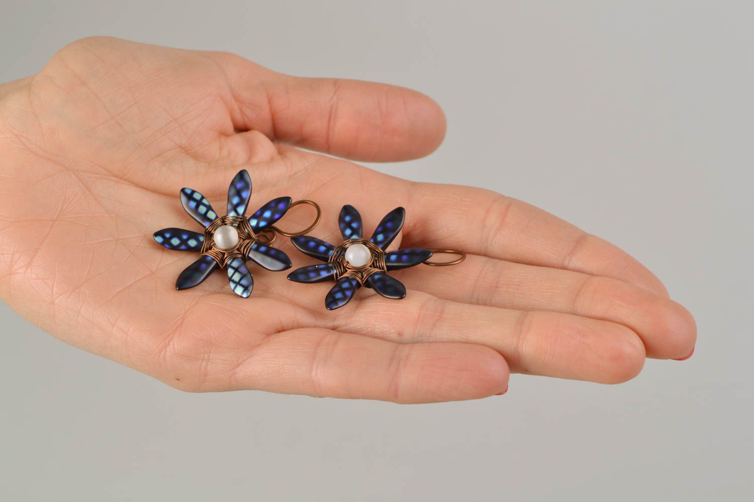 Handmade Ohrringe aus Kupfer Blumen foto 2