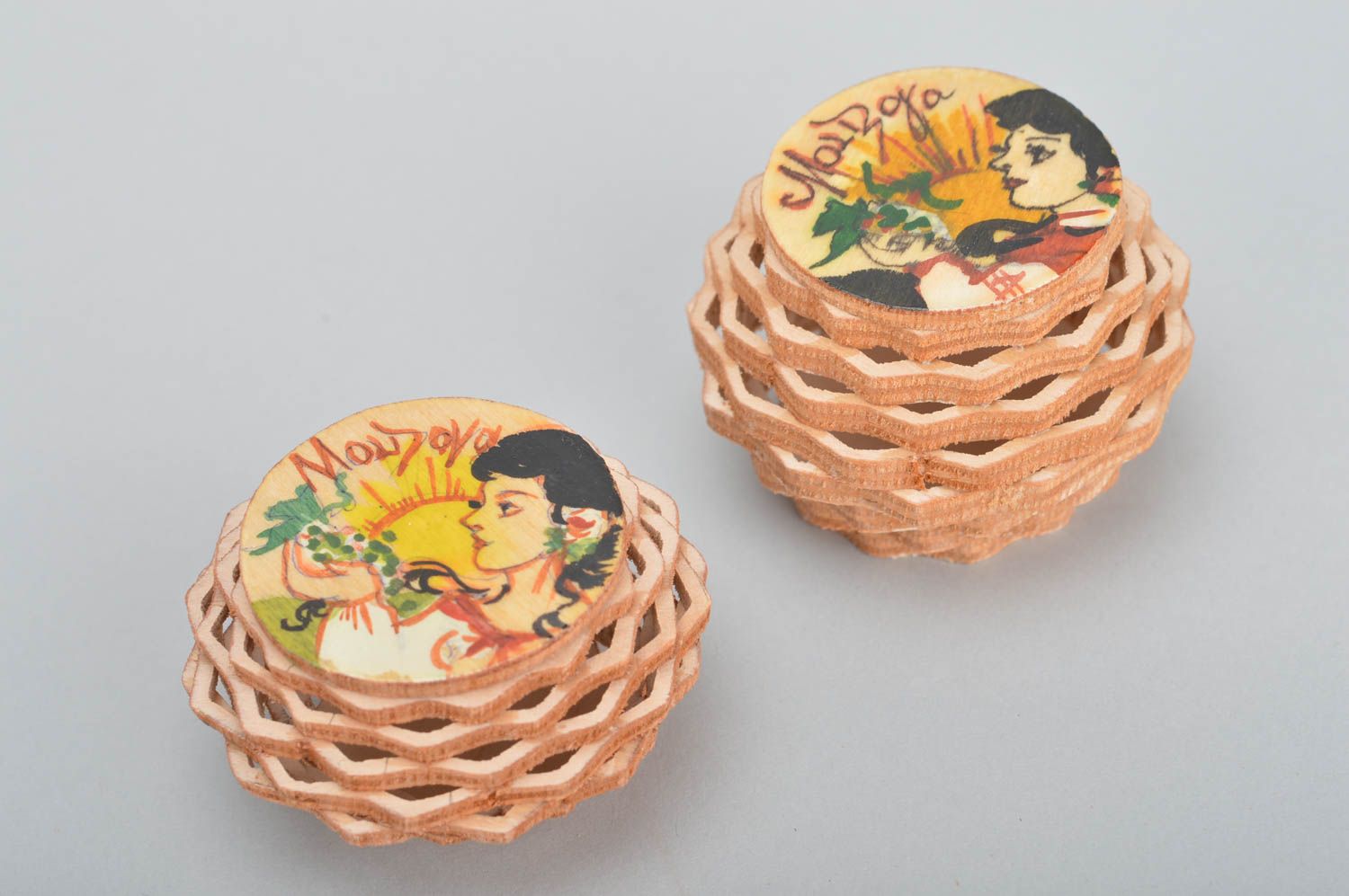 Boîte décorative en contreplaqué faite main rondes avec peinture 2 pièces photo 1