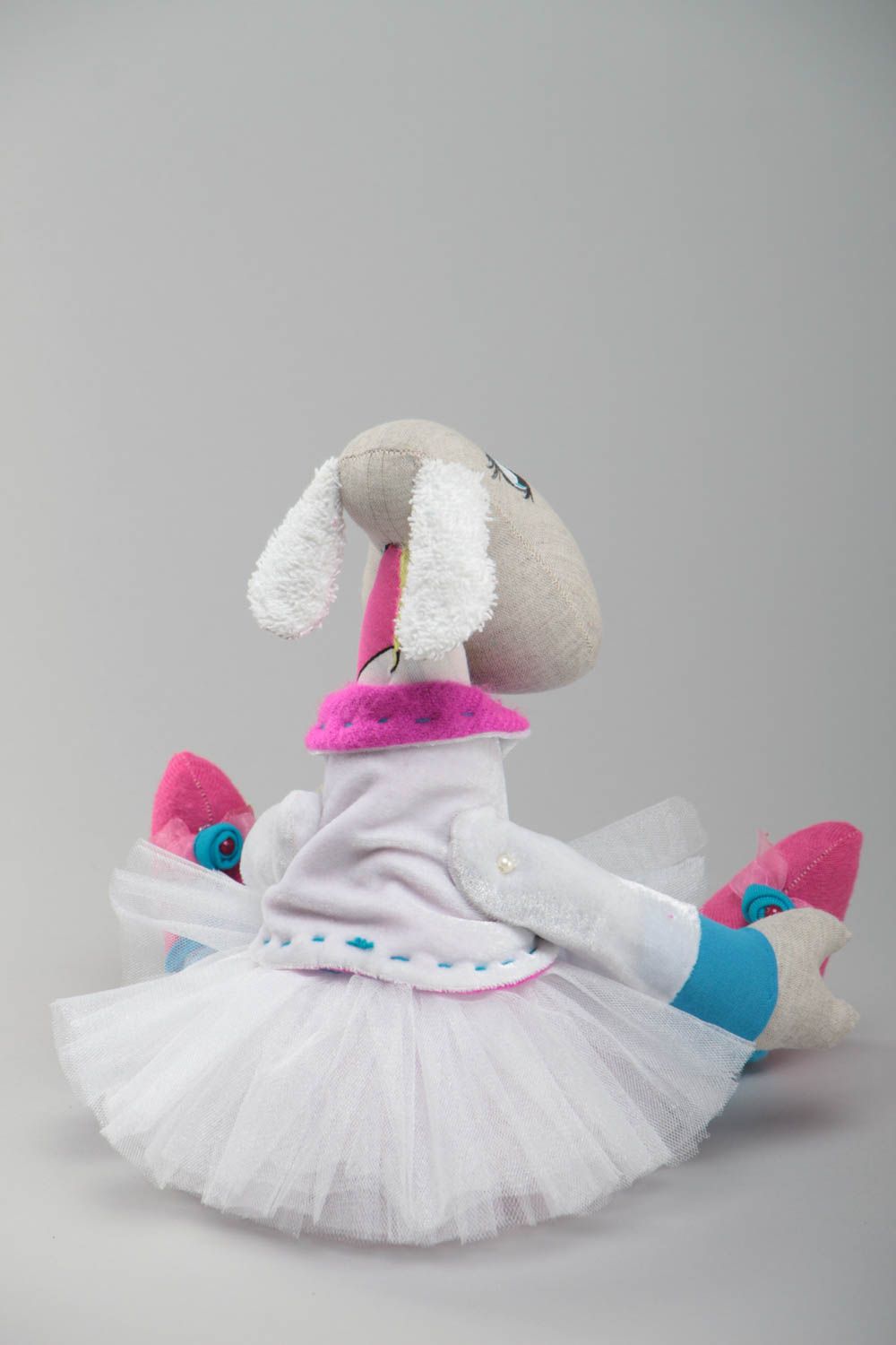 Stoff handmade Kuscheltier Schaf aus Leinen weich schön in Grau für Kleinkinder und Haus Interieur foto 4