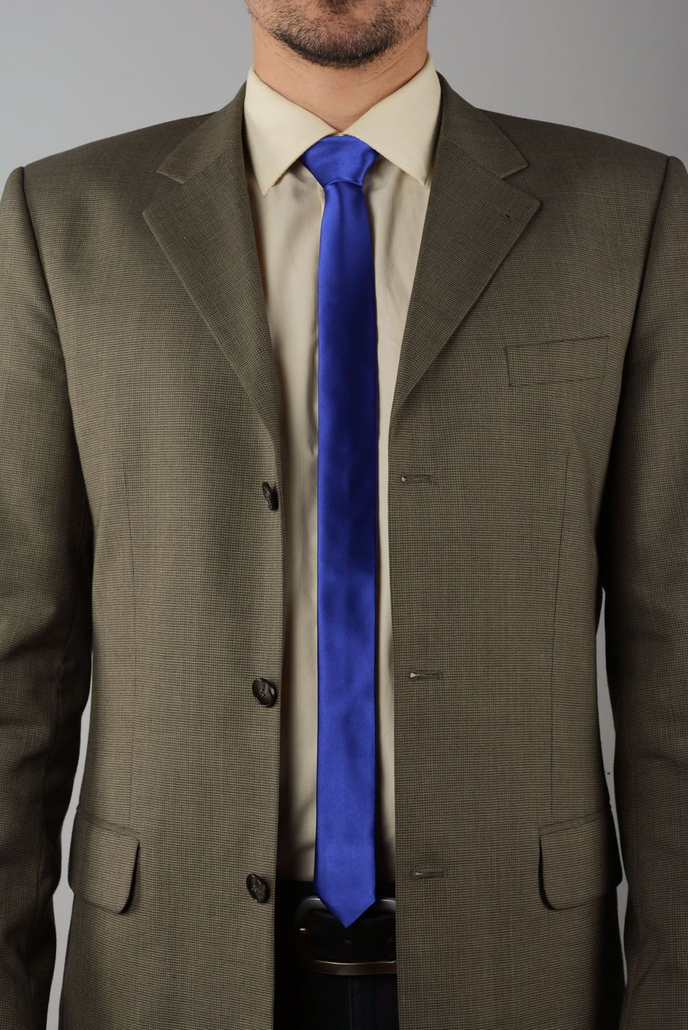 Cravate en satin faite main Bleu marine photo 1