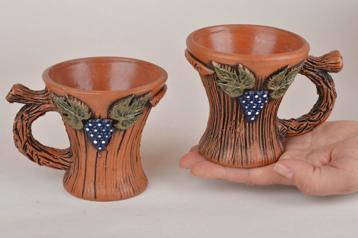 Keramik Kaffeetassen aus Ton 2 Stück mit Modellierung 150 ml jede handgeschaffen foto 3