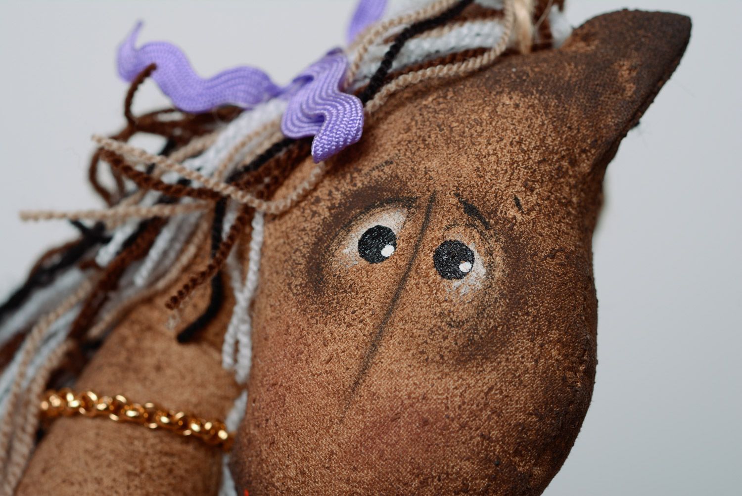 Handmade designer soft toy painted and soaked with coffee with eyelet Horse photo 4