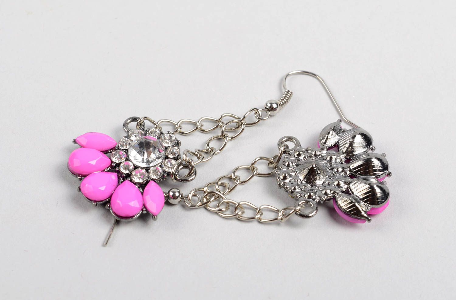 Boucles d'oreilles roses Bijou fait main strass Accessoire femme design photo 3