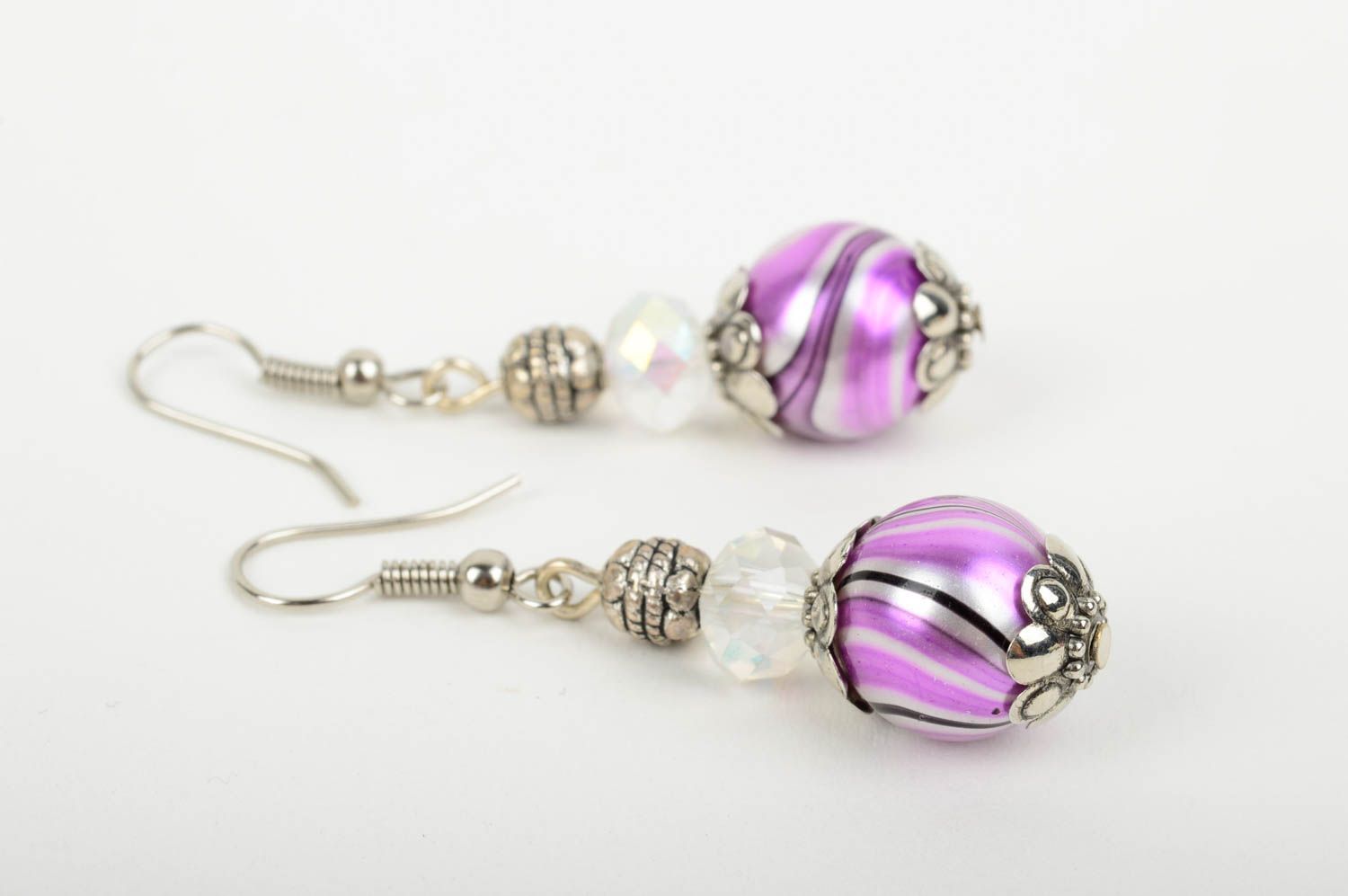 Ensemble bijoux Collier fait main Boucles d'oreilles originales fantaisie violet photo 4