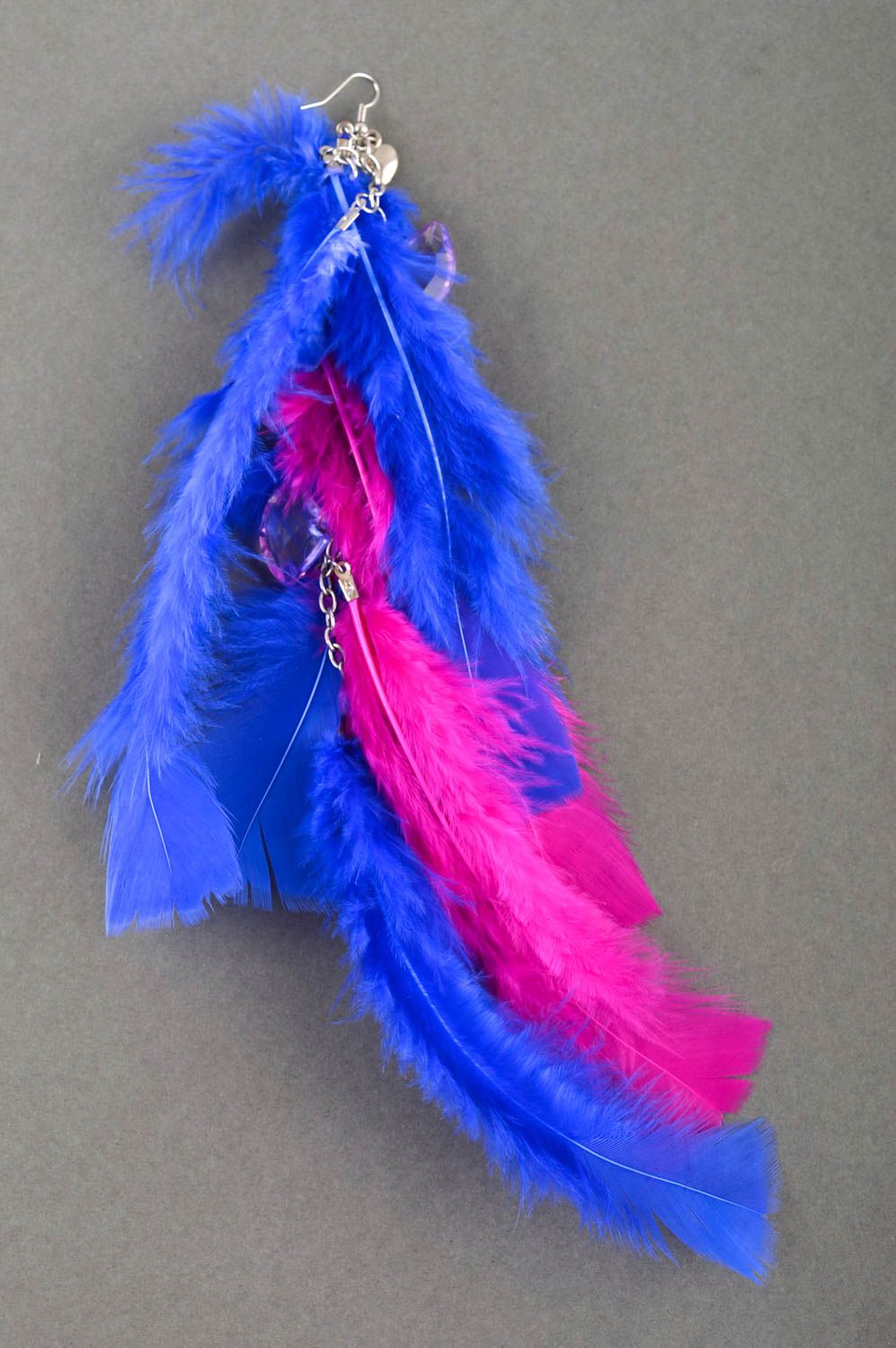 Boucle d'oreille plumes bleu rose Bijou fait main design original Cadeau femme photo 1