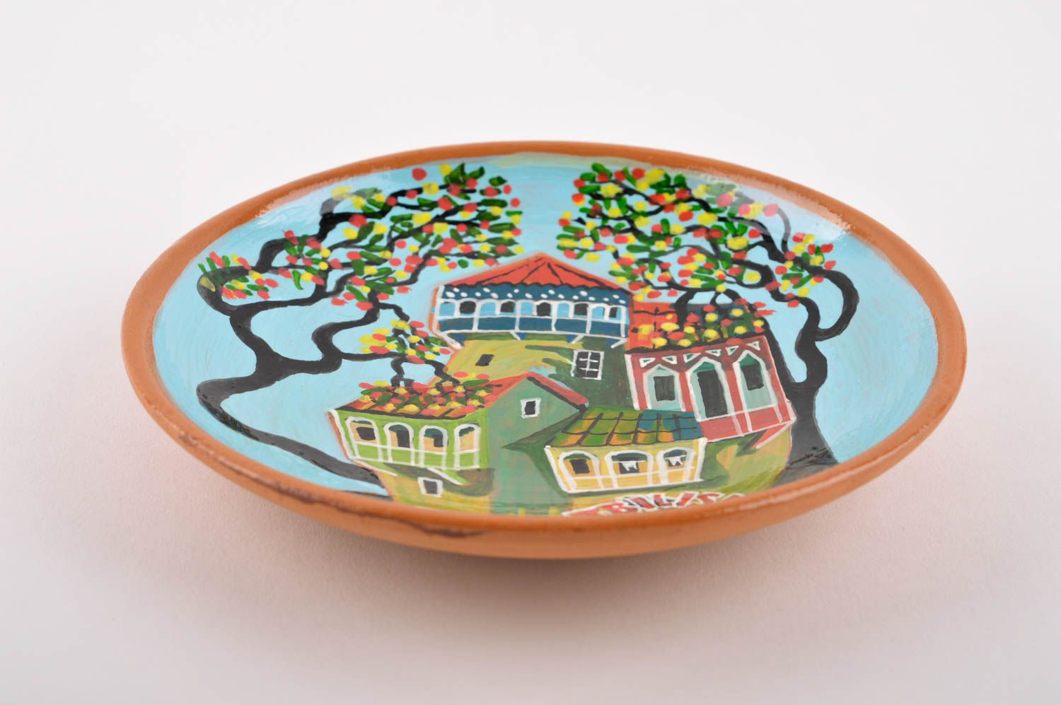 Handmade ceramic wall plate home goods pottery works decorative use only photo 4