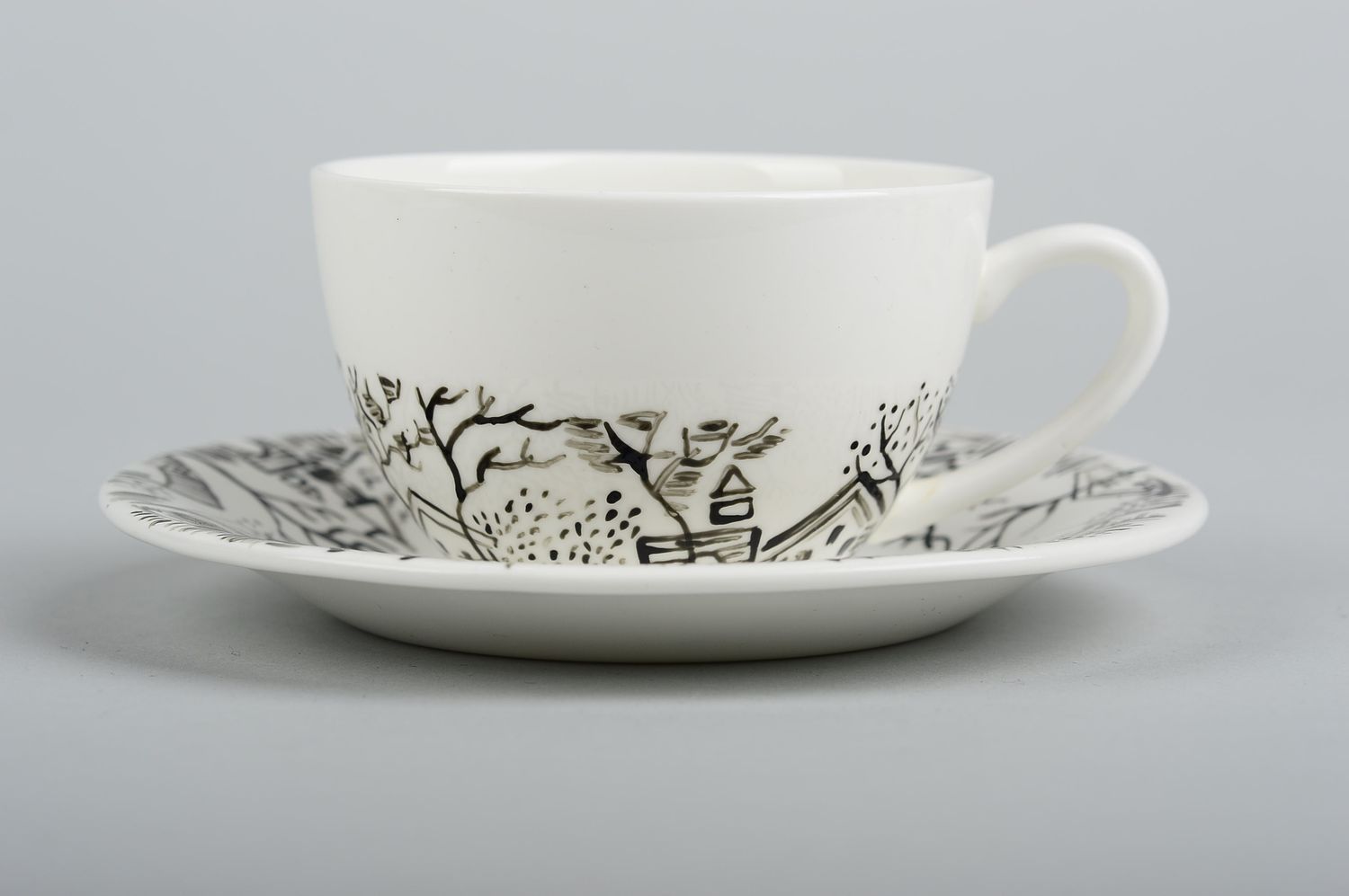 Tasse mit Untertasse handgefertigt Tee Tasse bemalt Tee Geschirr in Weiß foto 3