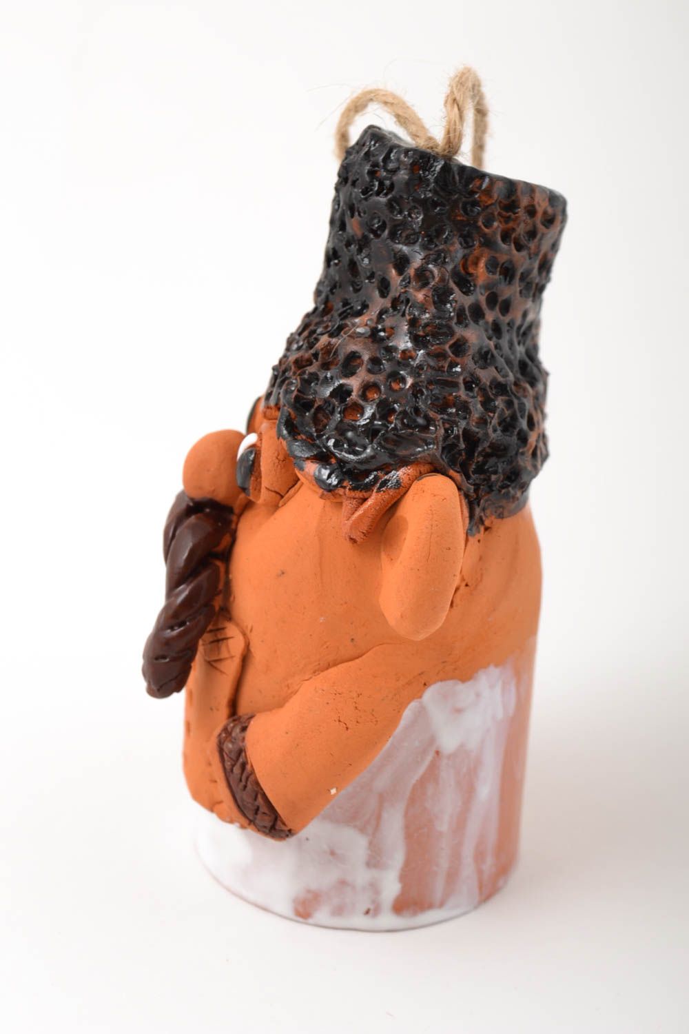 Колокольчик из глины фигурка ручной работы авторская керамика усатый казак фото 3