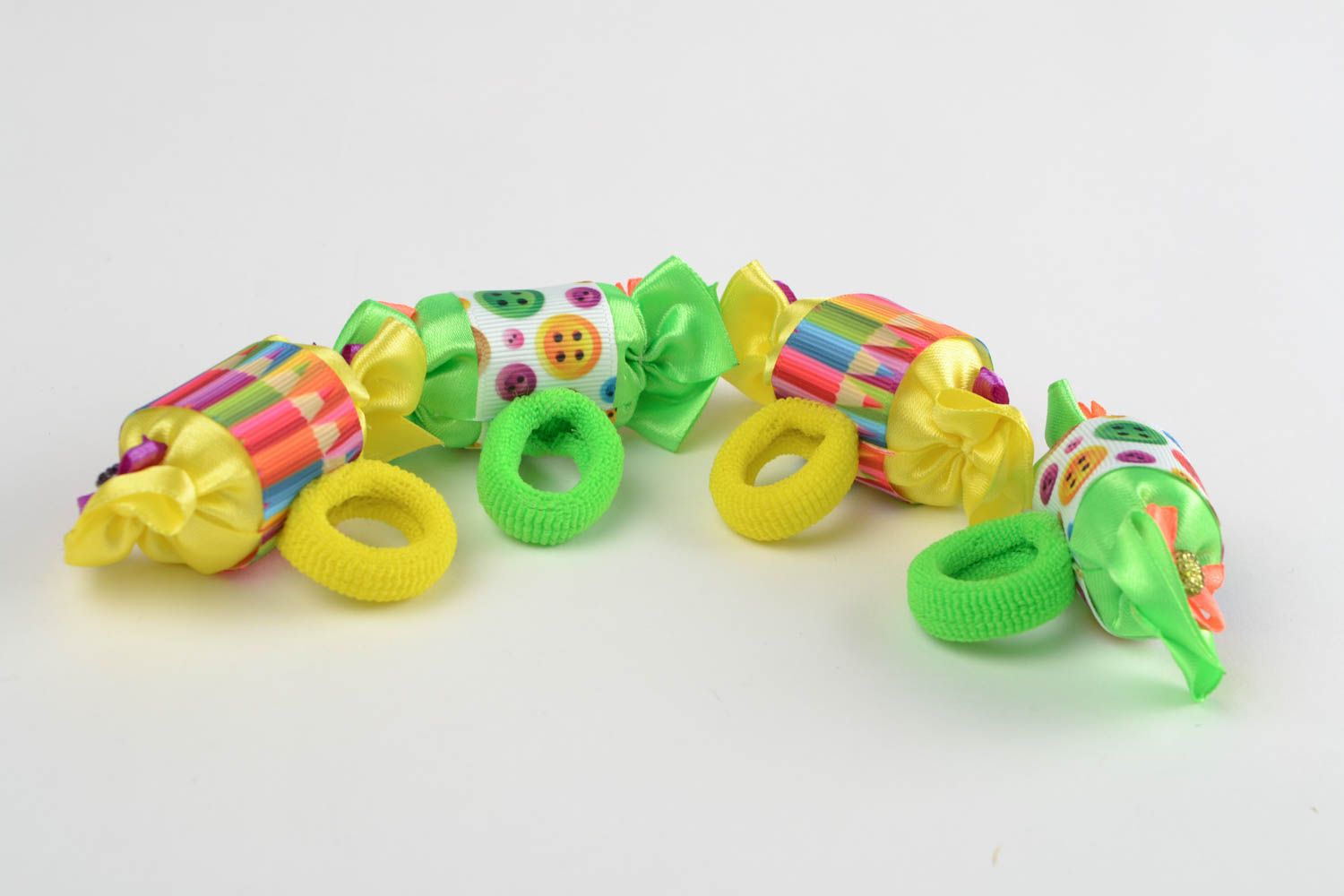 Colorful handmade children's hair ties set 4 pieces beautiful designer Candies photo 4