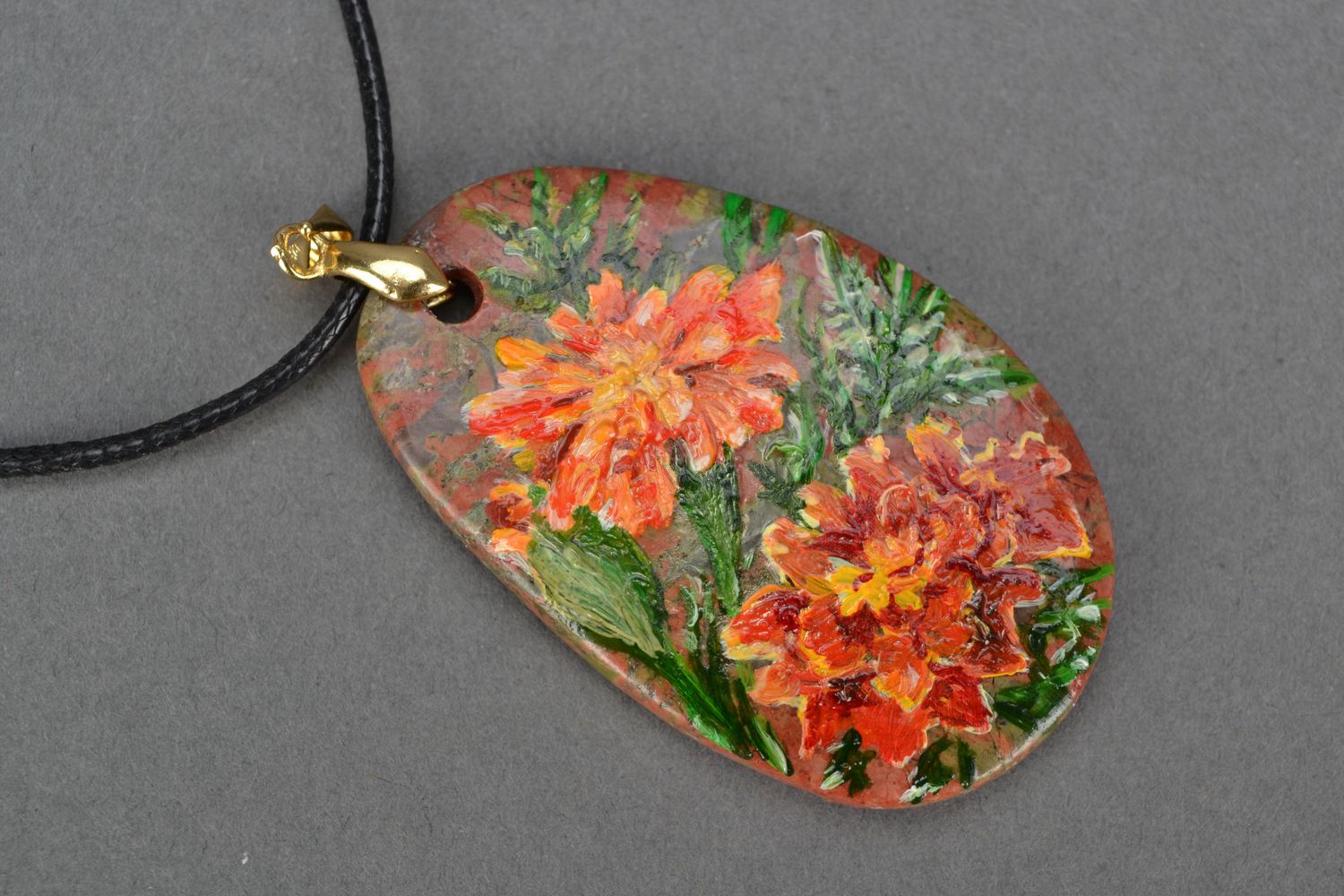 Painted pendant with natural agate photo 3