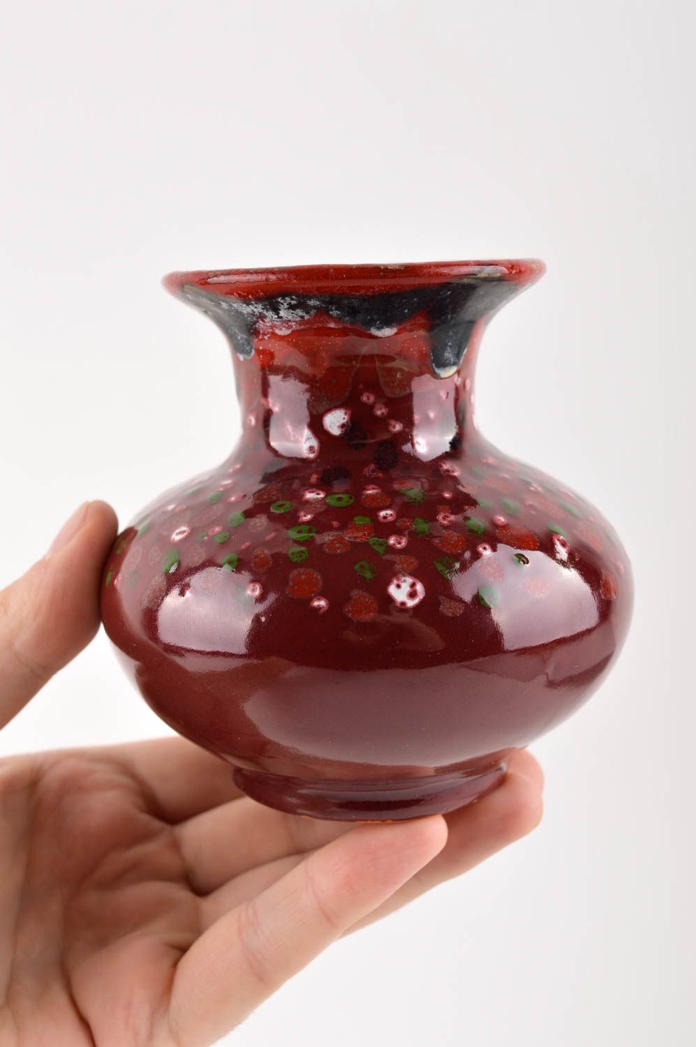 Ваза для декора ручной работы красивая ваза глиняная бордовая декор для дома фото 5
