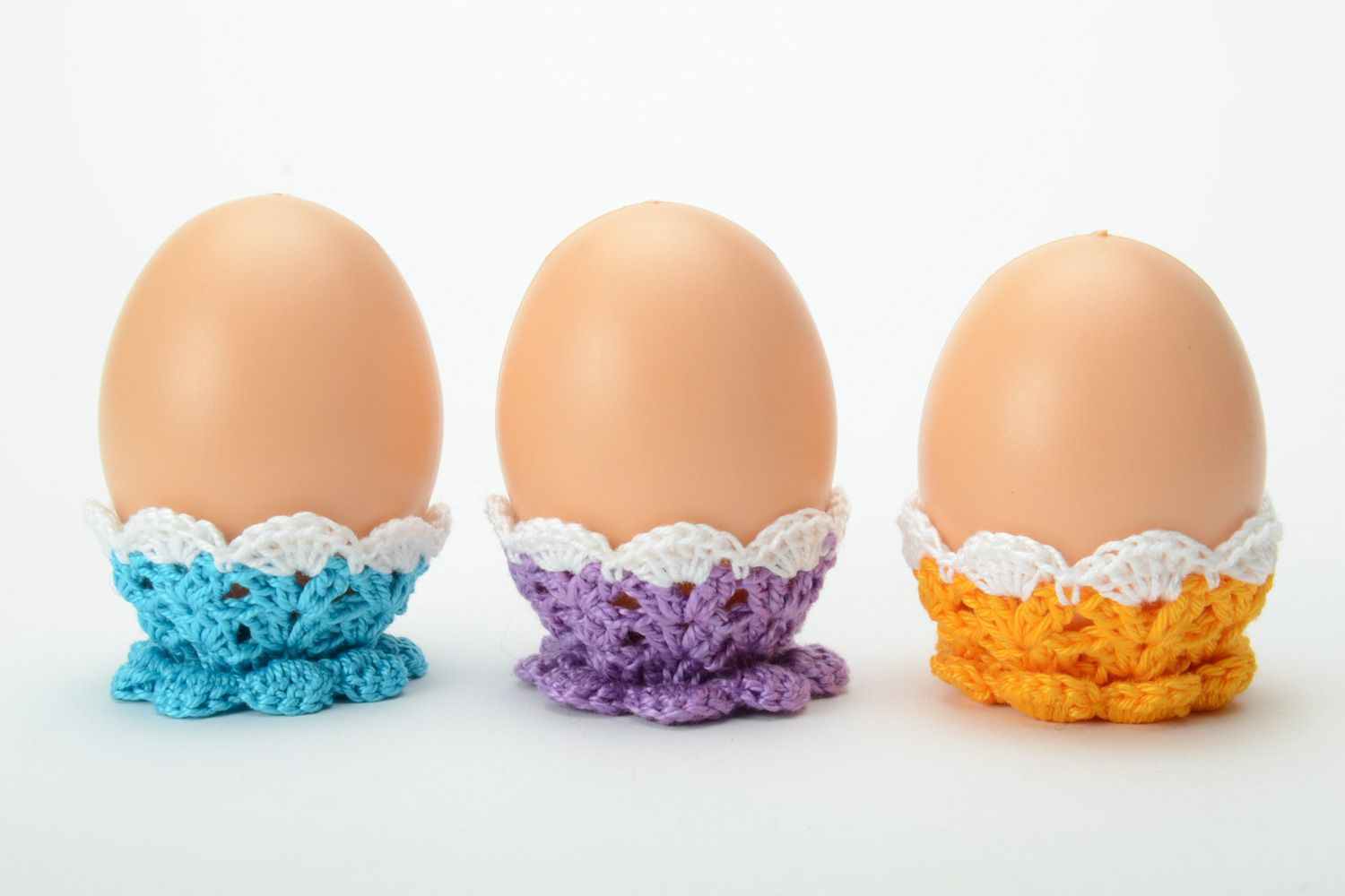 Set of handmade crochet egg holders 3 pieces photo 2