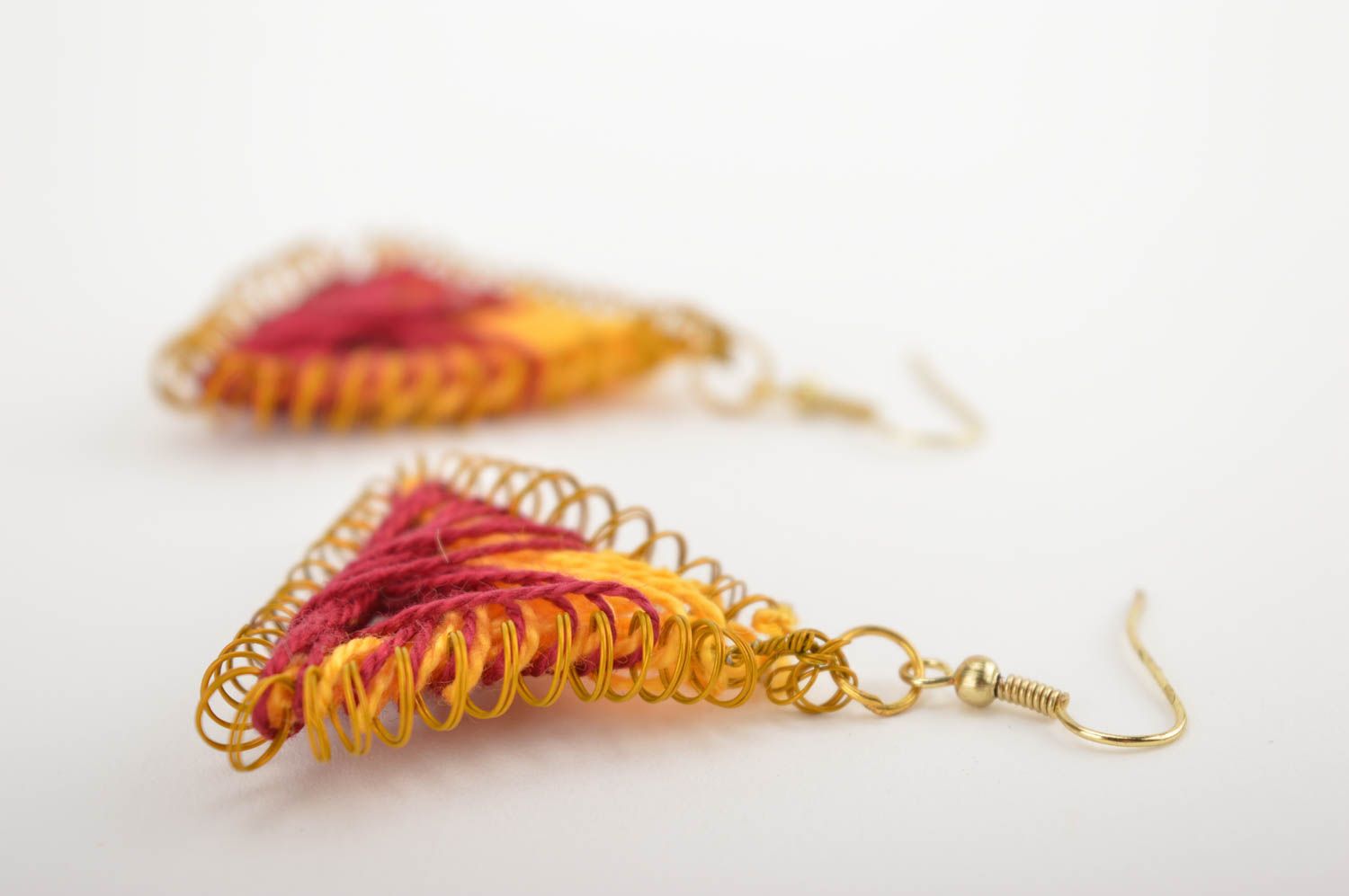 Stylish handmade textile earrings woven thread earrings wire earrings for girls photo 3