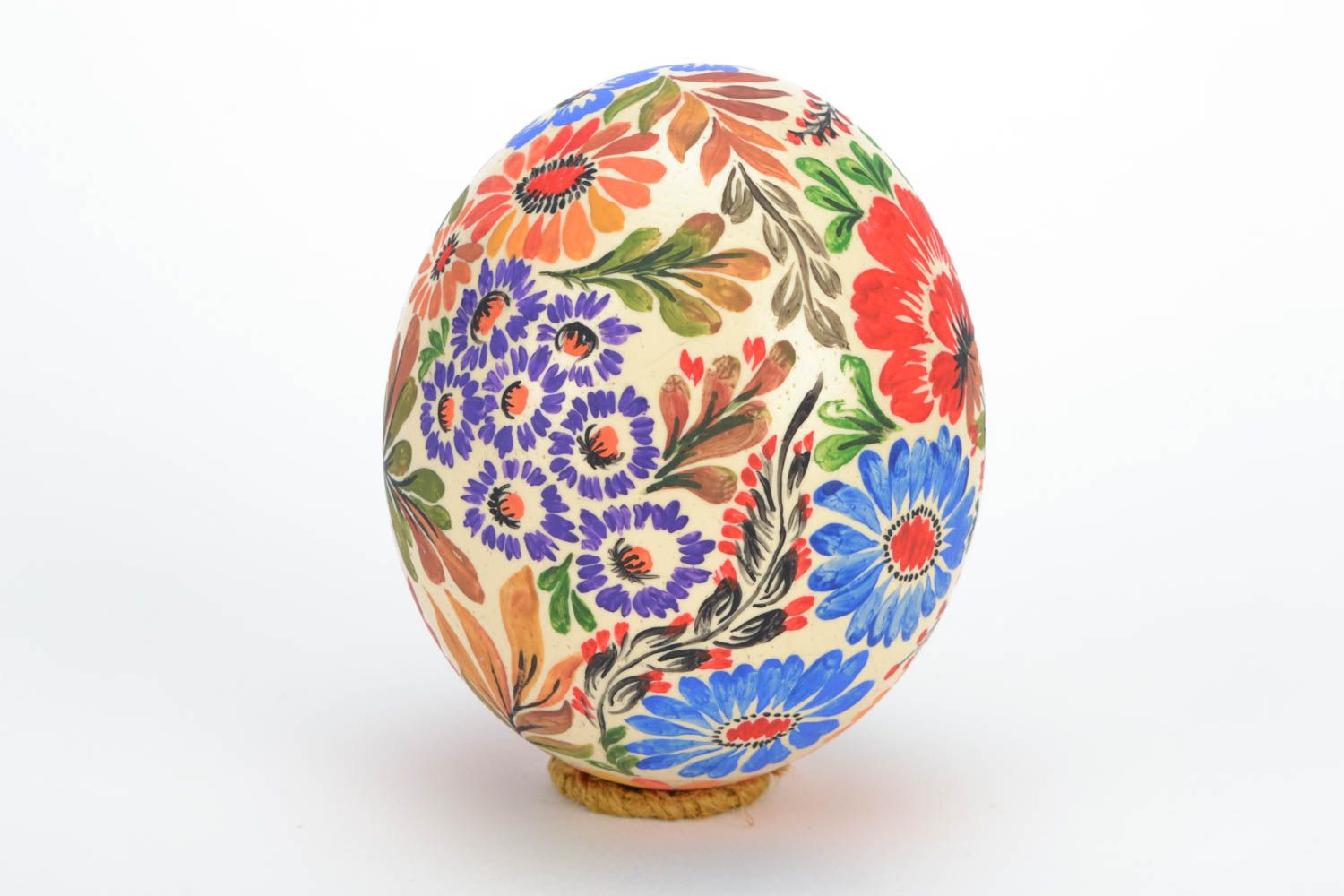 Huevo de Pascua de avestruz artesanal grande con pintura de Petrykivka foto 4