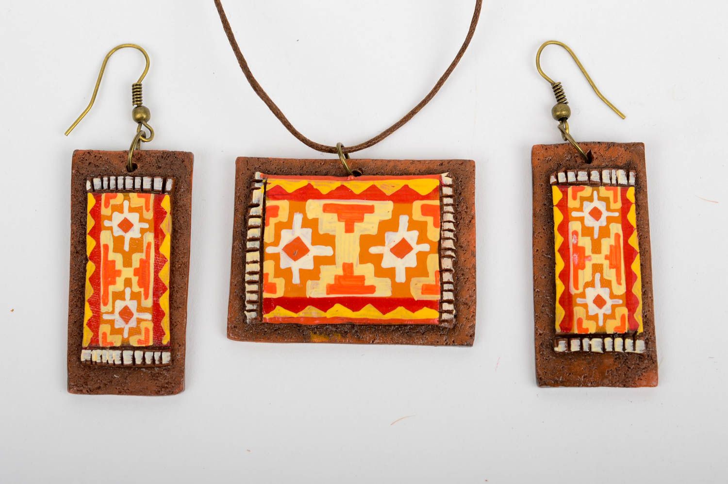 Handmade accessories fashion earrings rectangular painted polymer clay pendant  photo 3