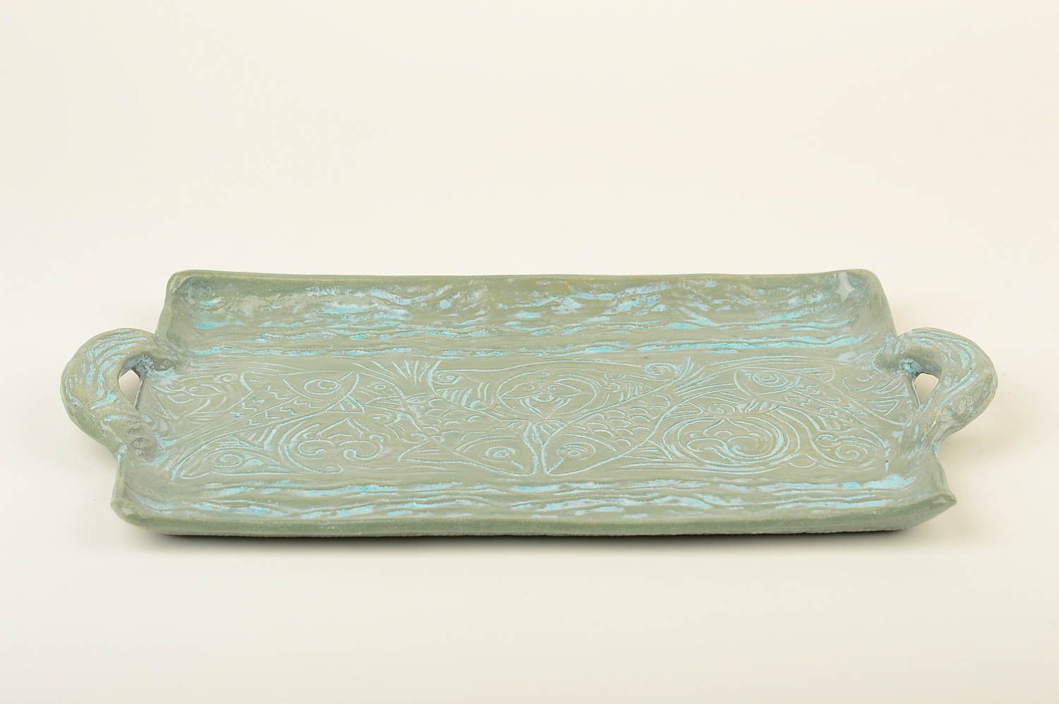 Keramik Tablett handmade Deko Tablett Keramik Geschirr Küchen Zubehör bemalt foto 3