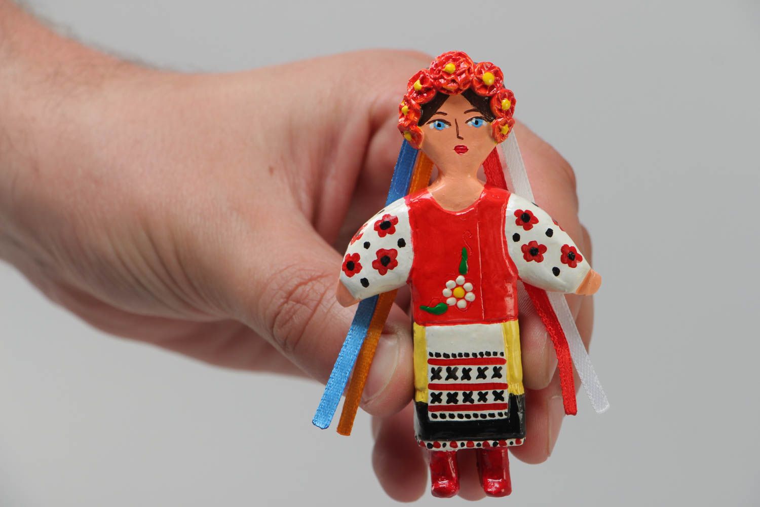 Handmade decorative gypsum fridge magnet Doll in slavic national attire  photo 5