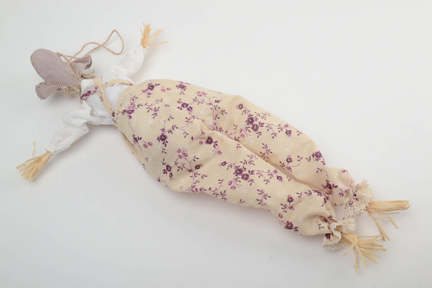 Handmade designer soft doll sewn of cotton and chintz fabrics Scarecrow photo 4