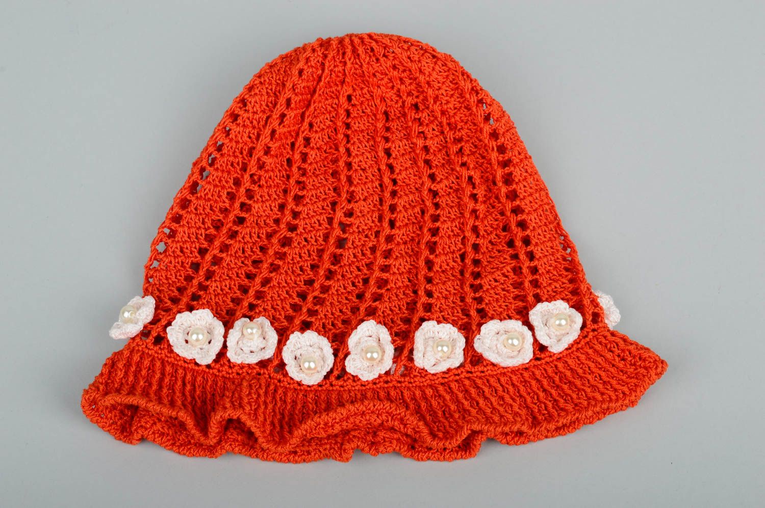 Handmade gehäkelte Kindermütze modisches Accessoire Mütze für Kleinkinder Ajour foto 1