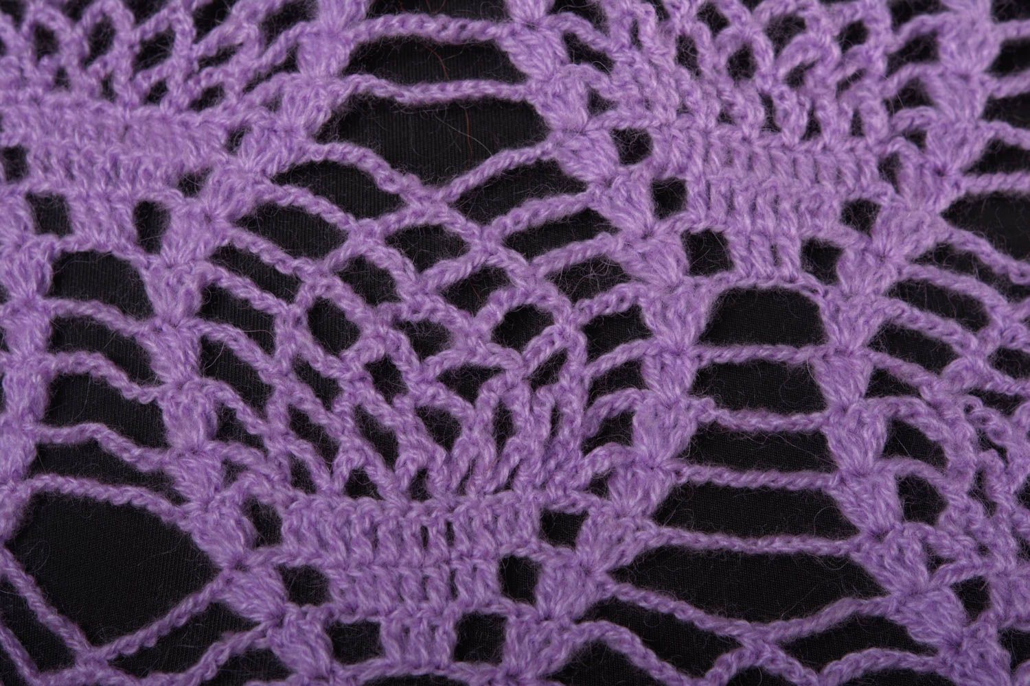 Handmade warm violet lacy shawl crocheted of woolen threads with fringe for women photo 4