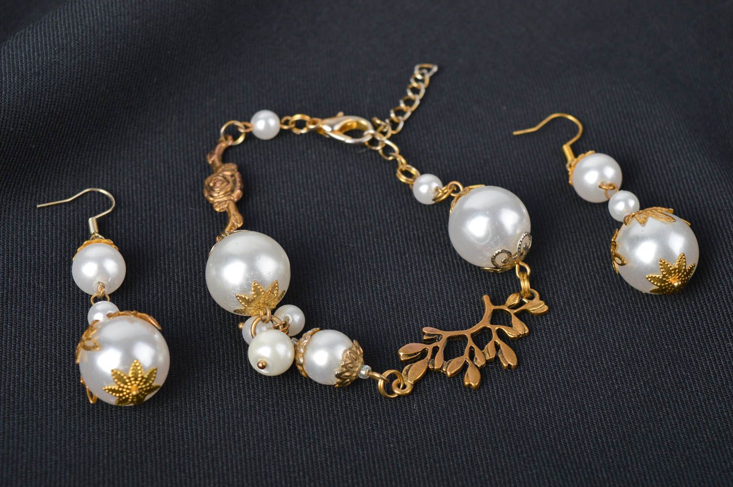 Handmade jewelry set beaded jewelry dangling earrings bead bracelet gift for her photo 1