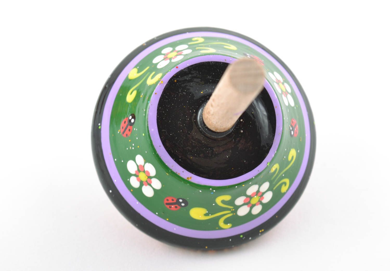 Small handmade painted wooden spinning top eco children's toy photo 3