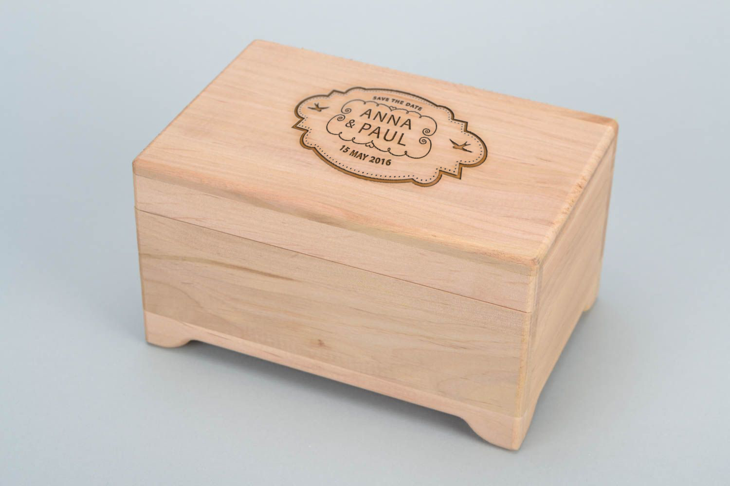 Personalised gift, handmade wooden jewelry box of middle size craft blank for decoration photo 1
