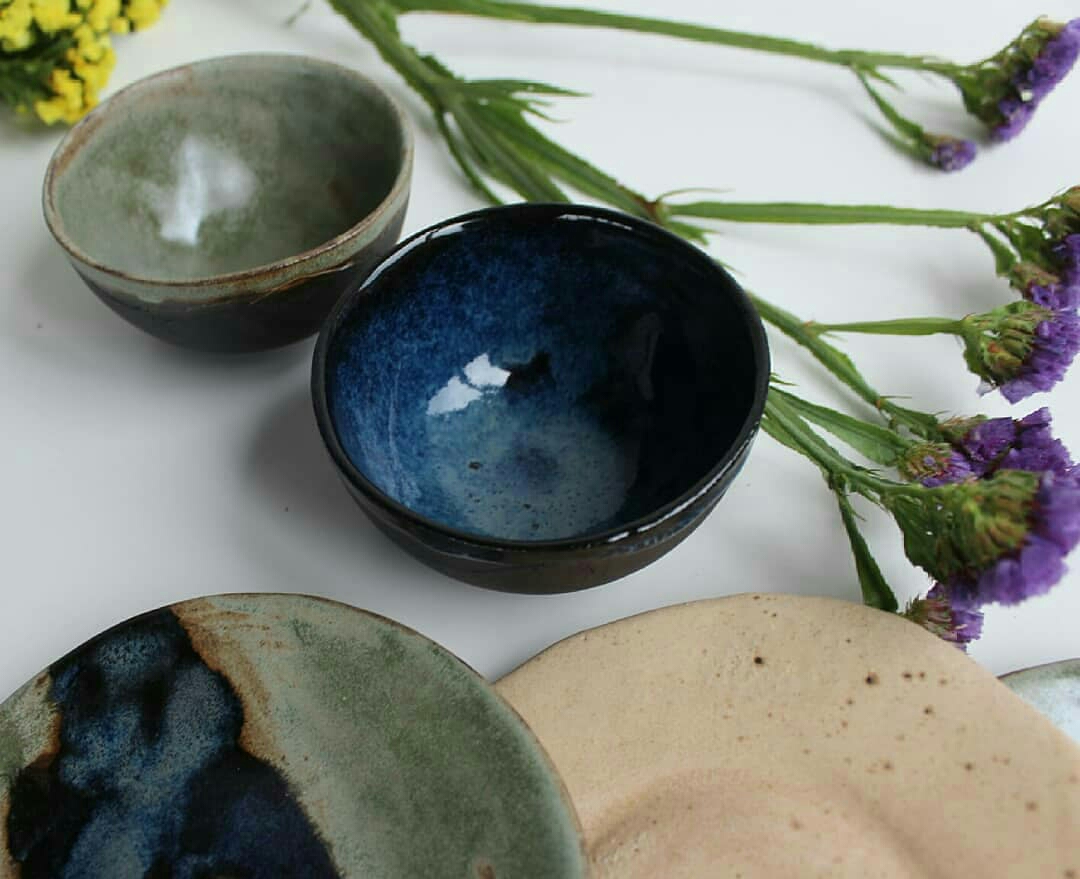 Dark blue porcelain glazed bowl 8 oz cup with no handle photo 2