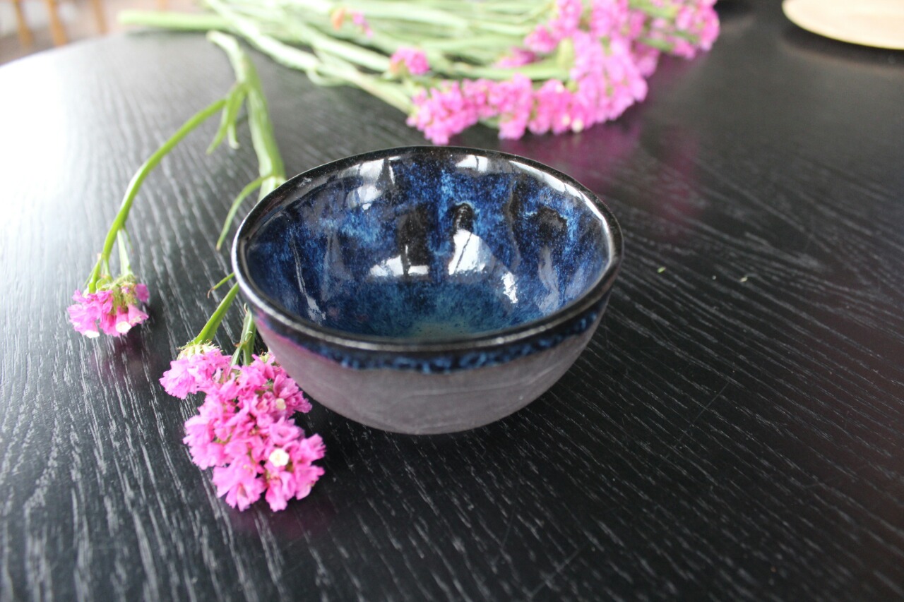 Dark blue porcelain glazed bowl 8 oz cup with no handle photo 1