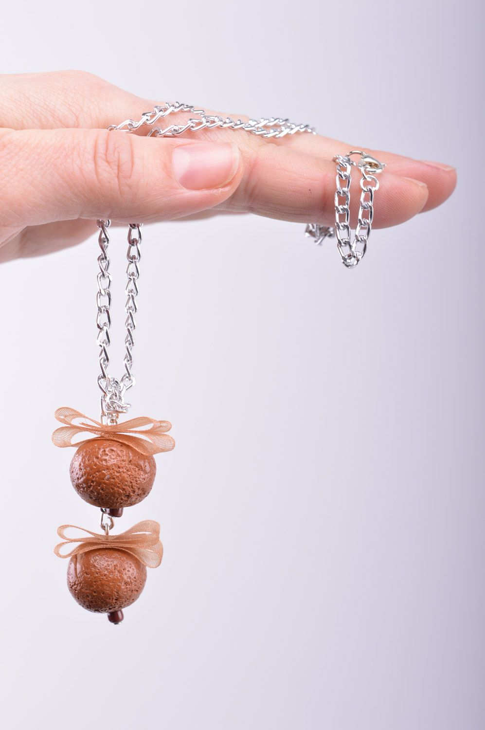 Beautiful designer handmade polymer clay pendant with long chain photo 1