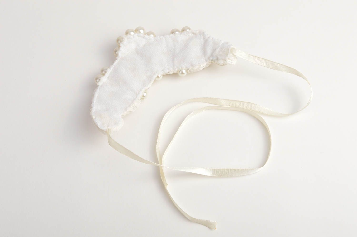 Handmade designer festive necklace textile elegant necklace white accessory photo 5