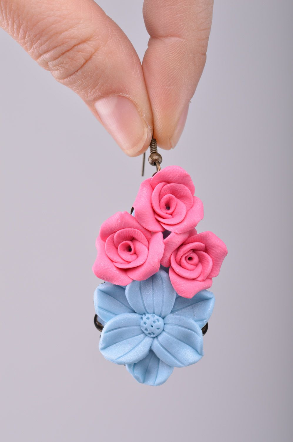 Beautiful bright handmade plastic flower earrings Spring photo 1