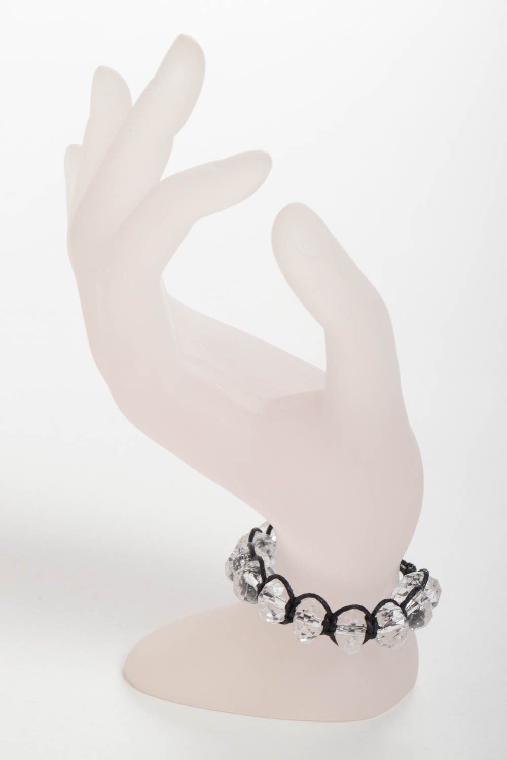 Bracelet en verre Bijou fait main avec cordon ciré noir Accessoire femme photo 5