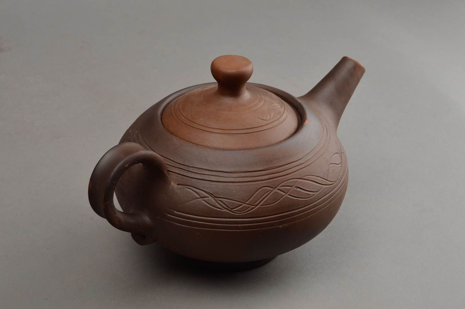 Оригинальный заварочный чайник из глины с крышкой ручной работы для кухни фото 4