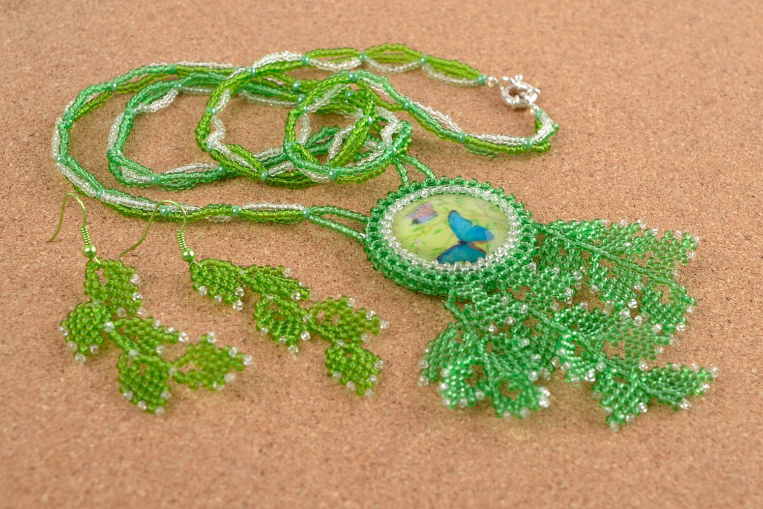 Handmade necklace and earrings handmade beaded bijouterie stylish accessories photo 1