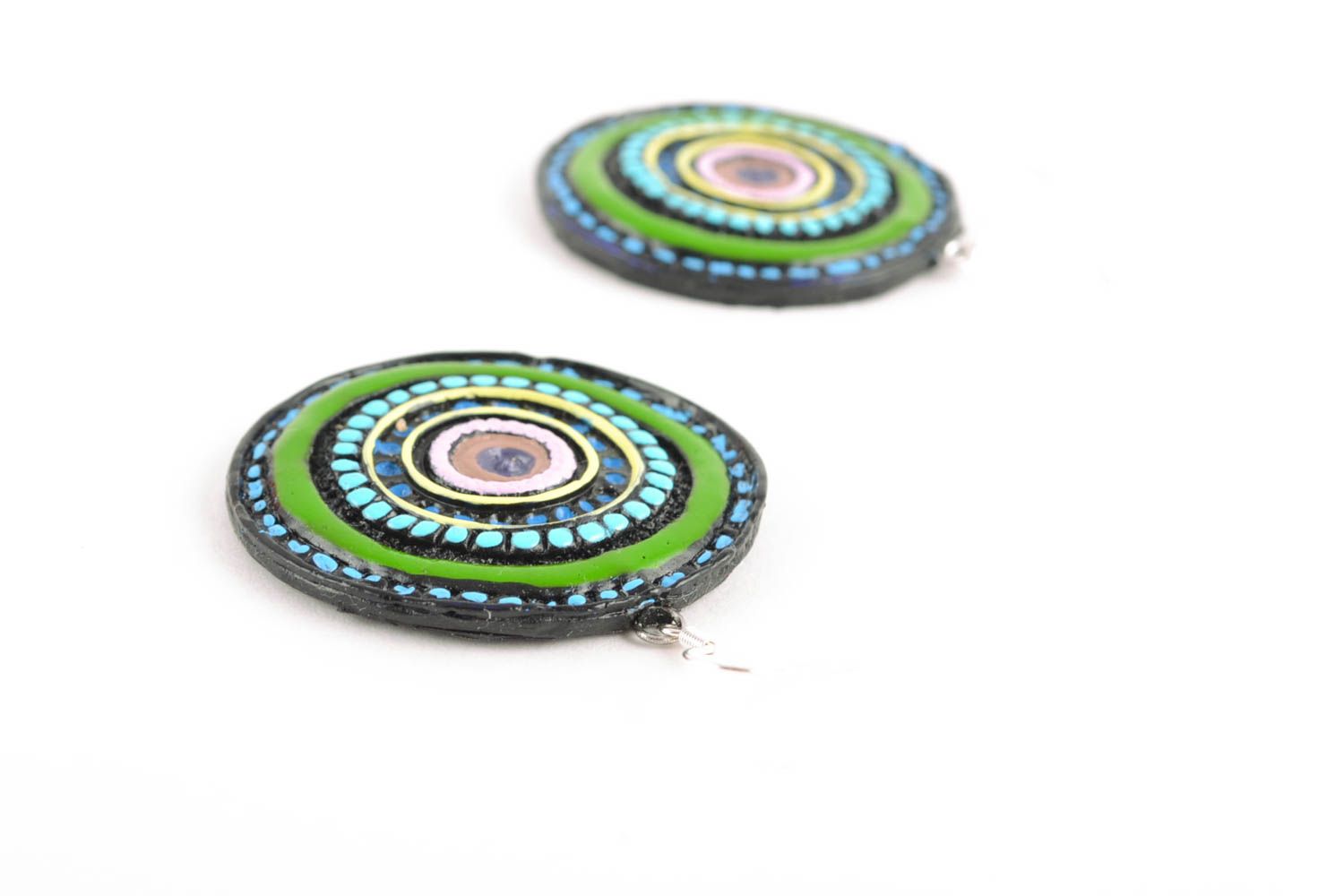 Handmade plastic round earrings in Indian style photo 5