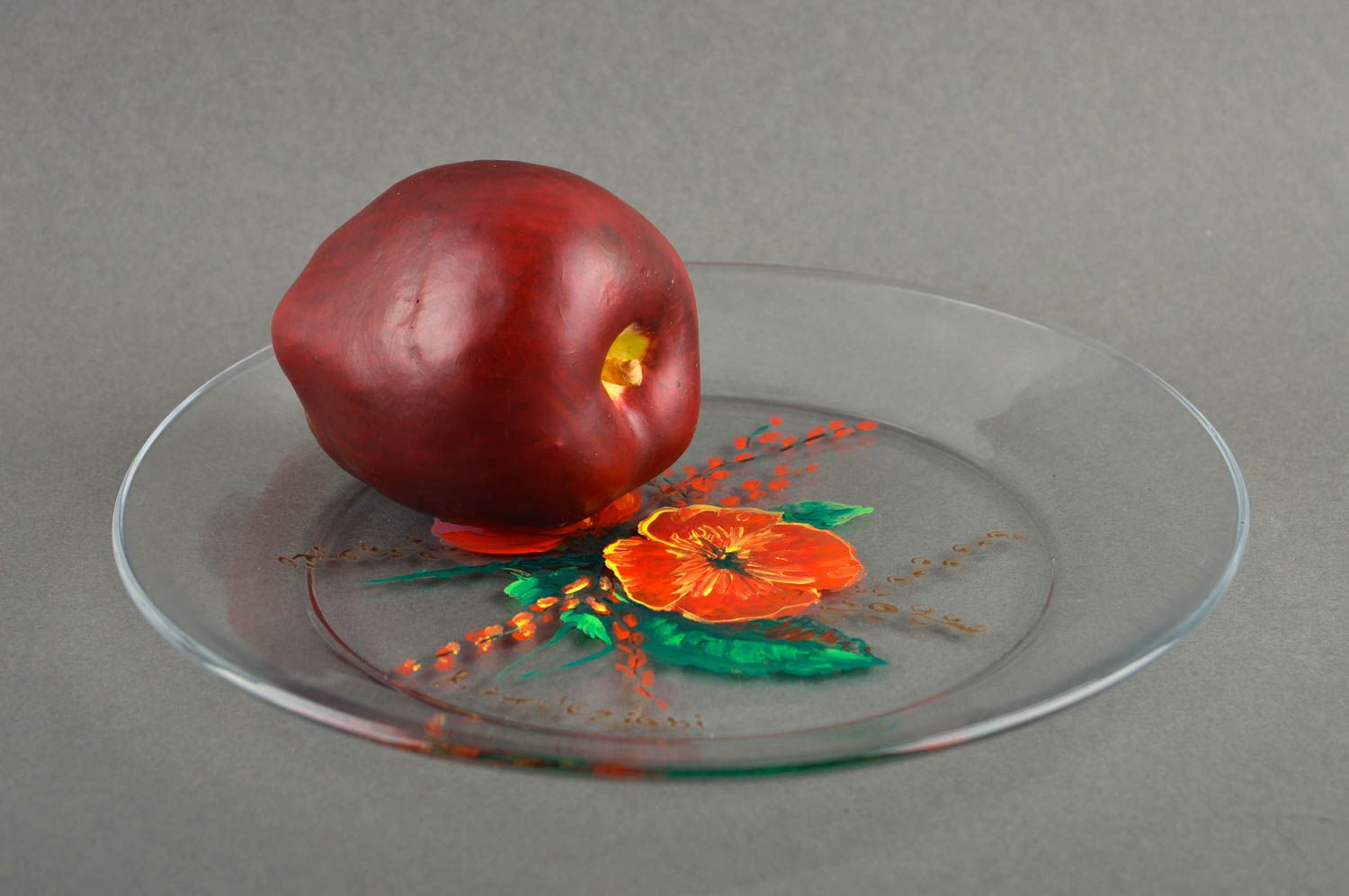 Schöne Teller handgeschaffen Deko für Tisch originell Glasteller rund mit Blumen foto 4