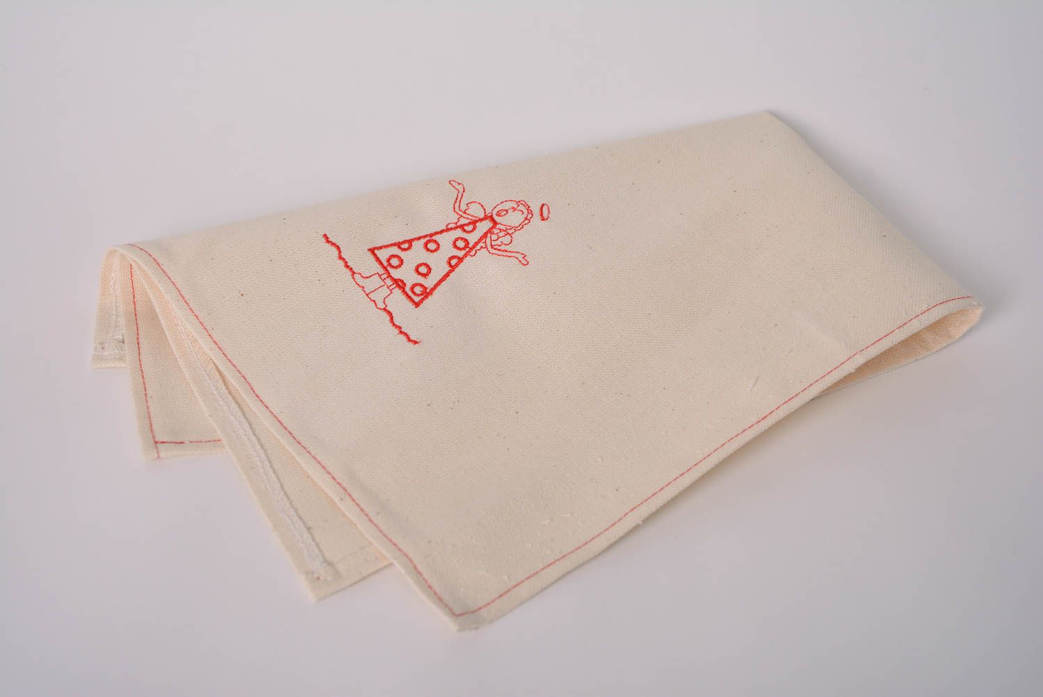 Serviette de table en tissu de mi-lin beige brodée rectangulaire faite main Ange photo 4