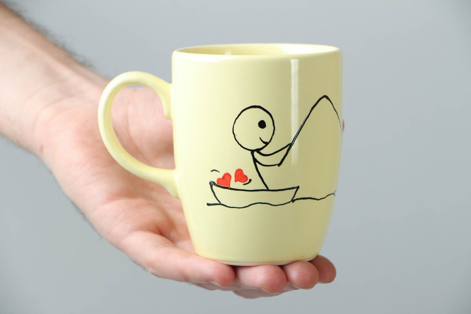 Light yellow color tea 8 oz cup with handle and Tru love pattern photo 4