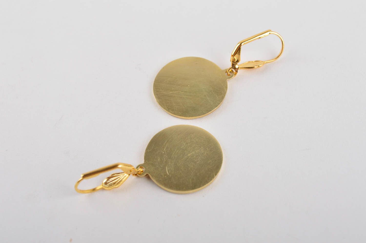 Stylish earrings with natural stones handmade brass earrings metal bijouterie photo 10