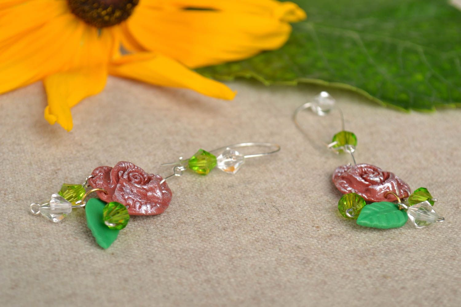 Designer earrings flower earrings polymer clay handcrafted jewelry gifts for her photo 1