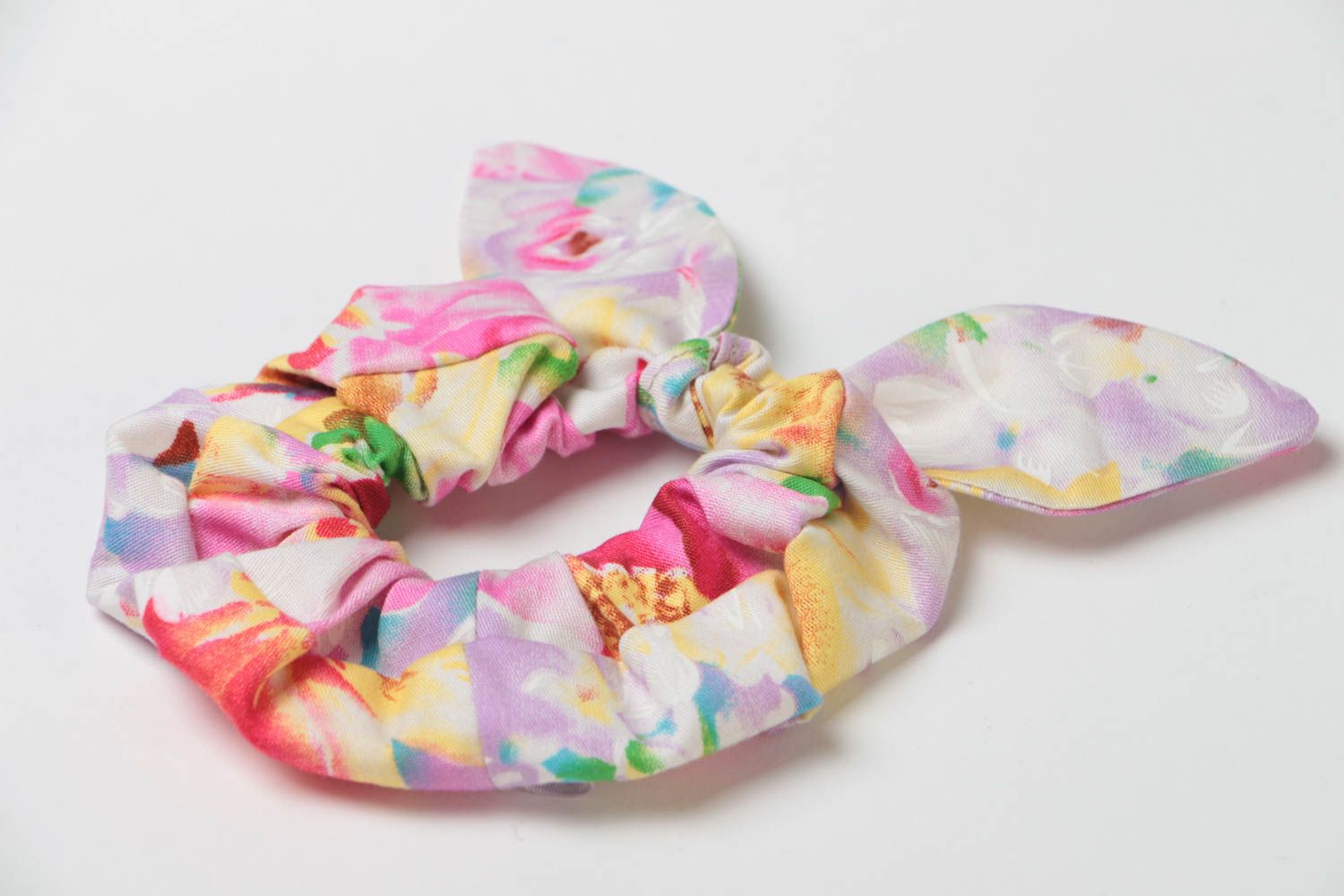 Handmade decorative cotton fabric hair band with dolly bow with floral pattern photo 3