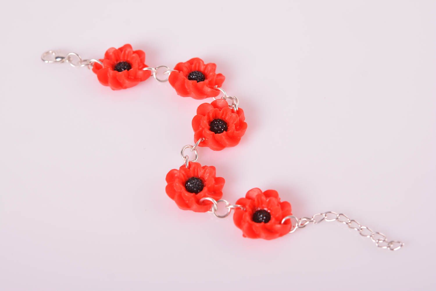 Chain red flowers charm bracelet of poppies photo 3
