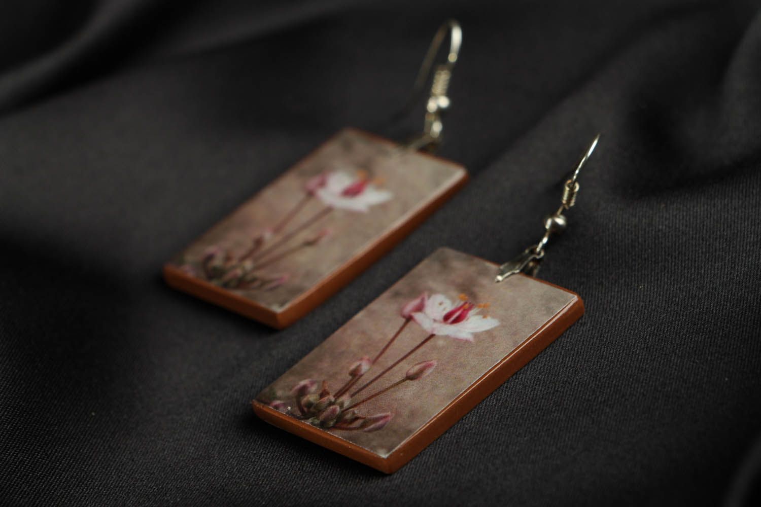 Polymer clay earrings with flowers photo 2