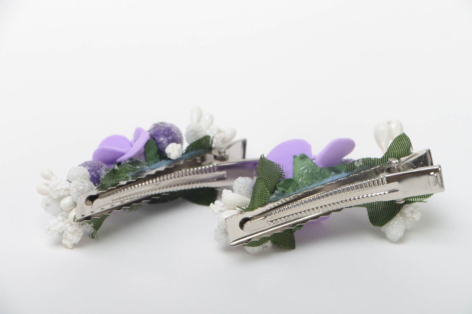 Blumen Haarspangen aus Foamiran 2 Stück Set künstlerisch handgeschaffen grell foto 4