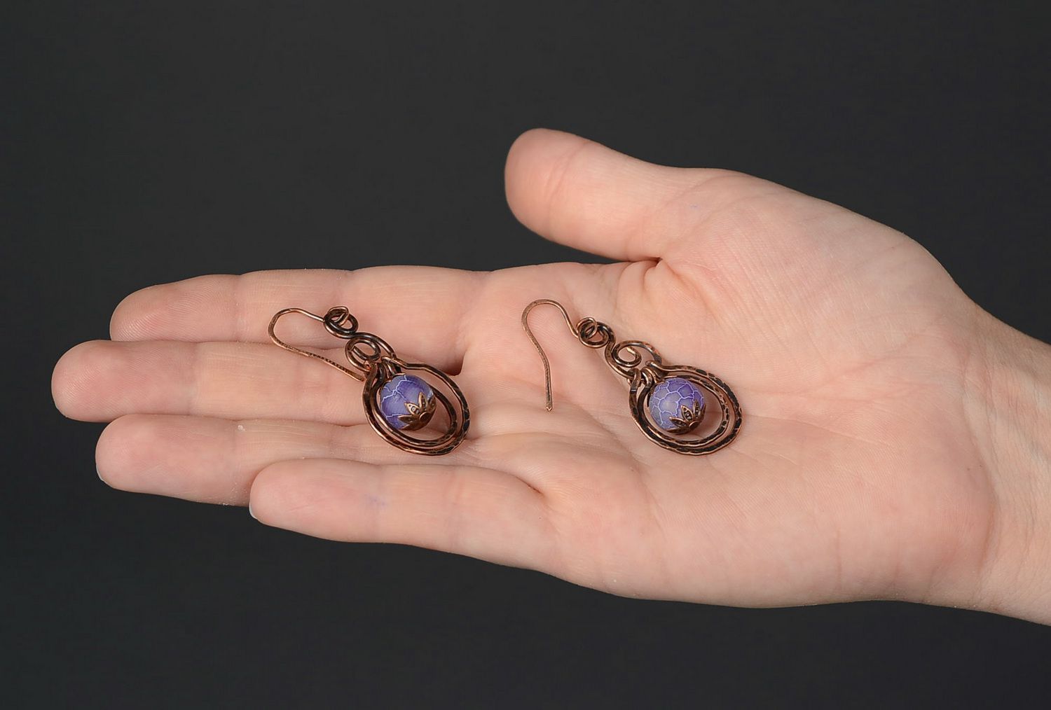 Copper earrings with agate photo 2