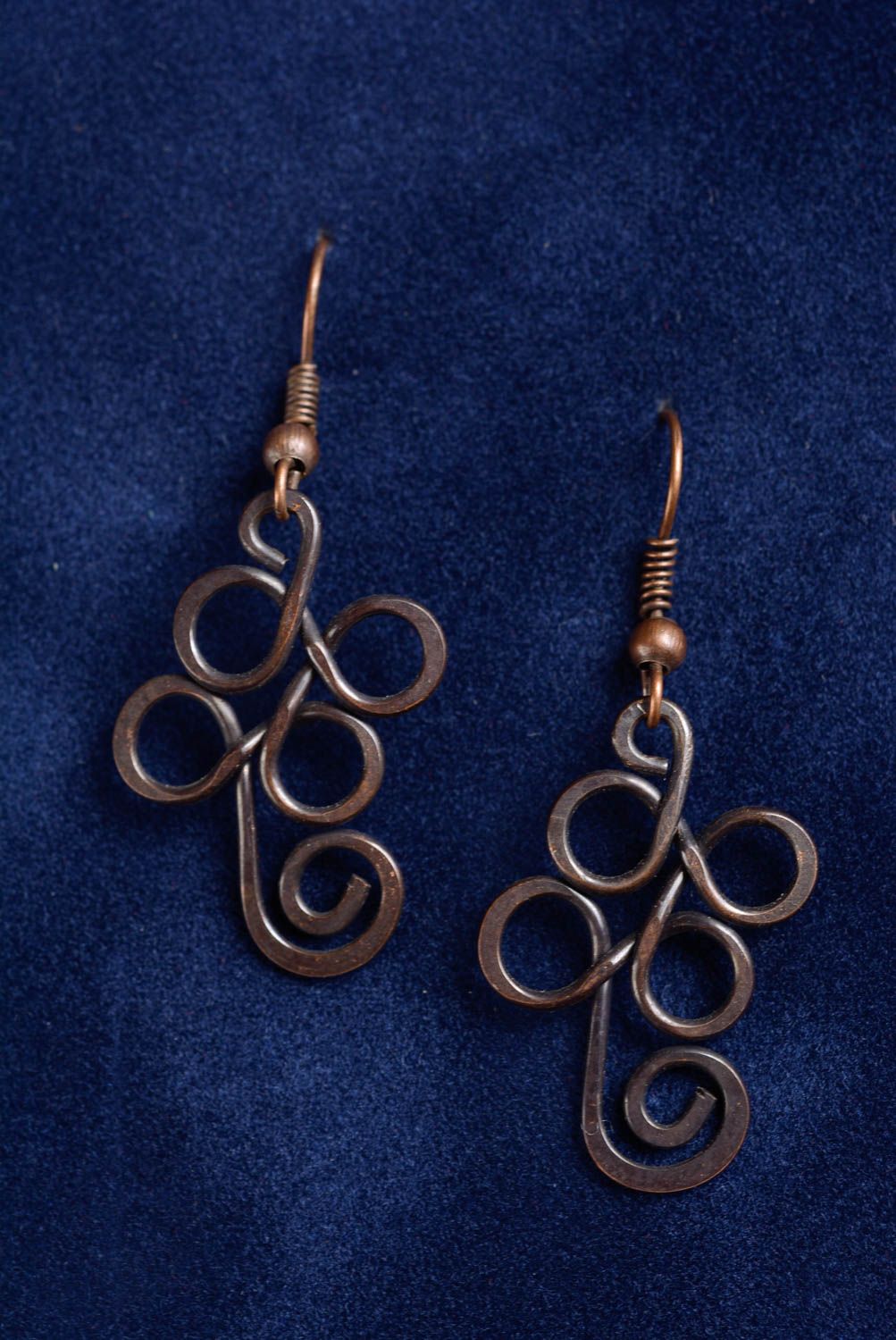 Longues boucles d'oreilles en cuivre faites main wire wrapping pour femme  photo 1