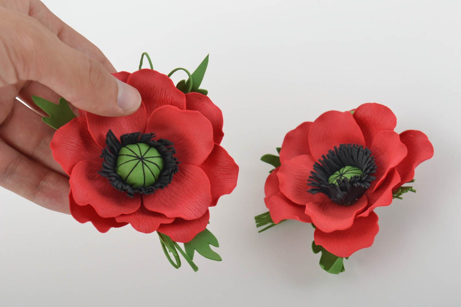 Set of 2 handmade foamiran brooches textile flower hair clips womens jewelry photo 5